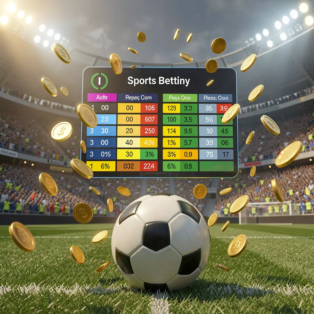 Realistic 3D illustration of a football match atmosphere in a packed stadium with a soccer ball in the foreground, floating digital odds interface, and golden coins flying, showcasing PGY777 sports betting experience Realistic 3D illustration of a football match atmosphere in a packed stadium with a soccer ball in the foreground, floating digital odds interface, and golden coins flying, showcasing PGY777 sports betting experience