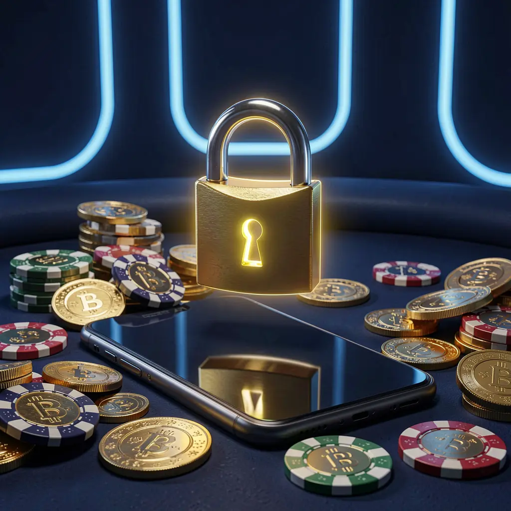 PGY777 casino login security image showing a glowing padlock floating above a smartphone with golden coins and chips scattered around on a dark blue neon background in a premium realistic 3D render PGY777 casino login security image showing a glowing padlock floating above a smartphone with golden coins and chips scattered around on a dark blue neon background in a premium realistic 3D render