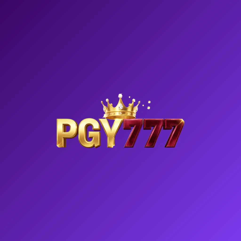 Dynamic casino-style logo for PGY777 featuring massive bold lettering in bright gold and crimson colors with a glowing crown and sparkling light effects on a transparent background
